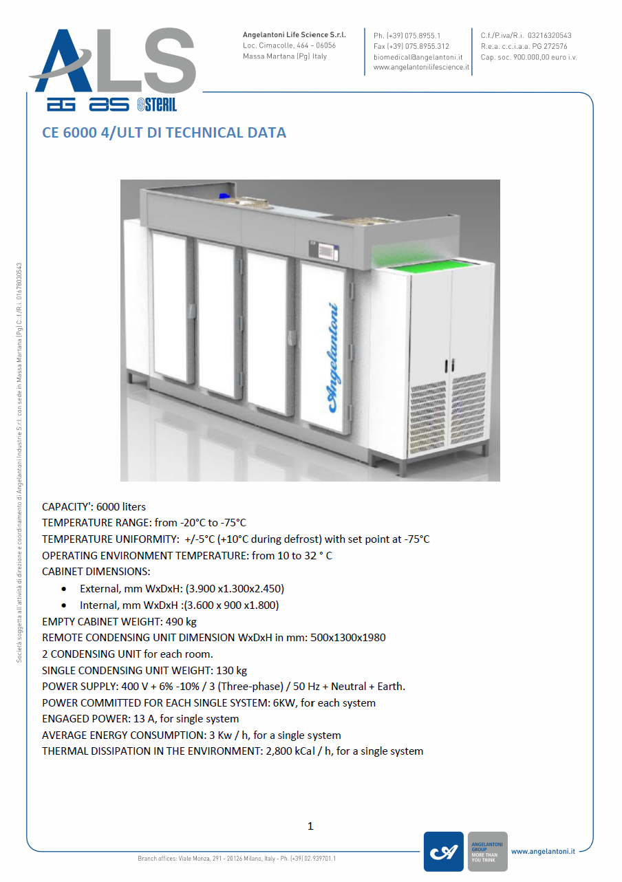 6000L Reach-in freezer unit Datasheet