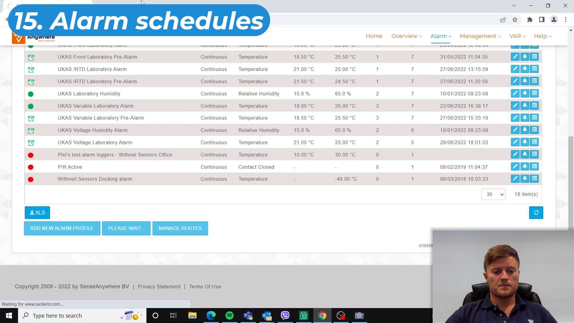 15. Alarm schedules