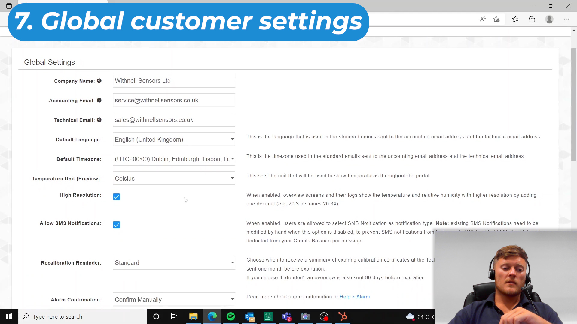 7. Global customer settings