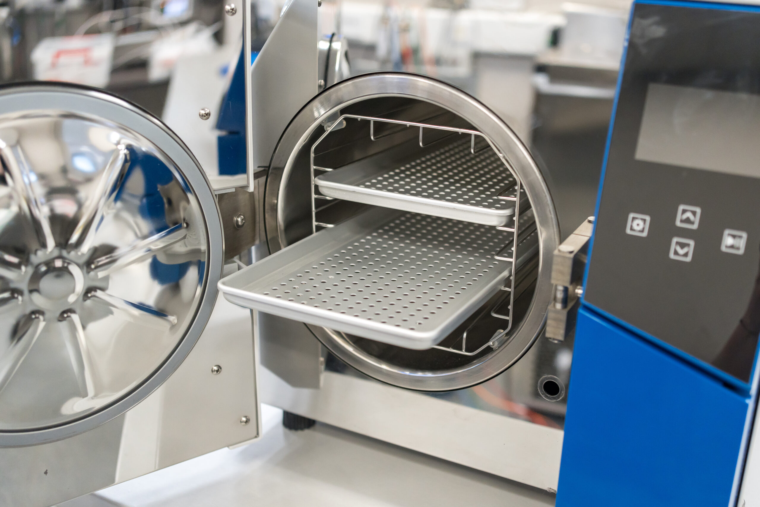 Close up of an open Haier benchtop autoclave